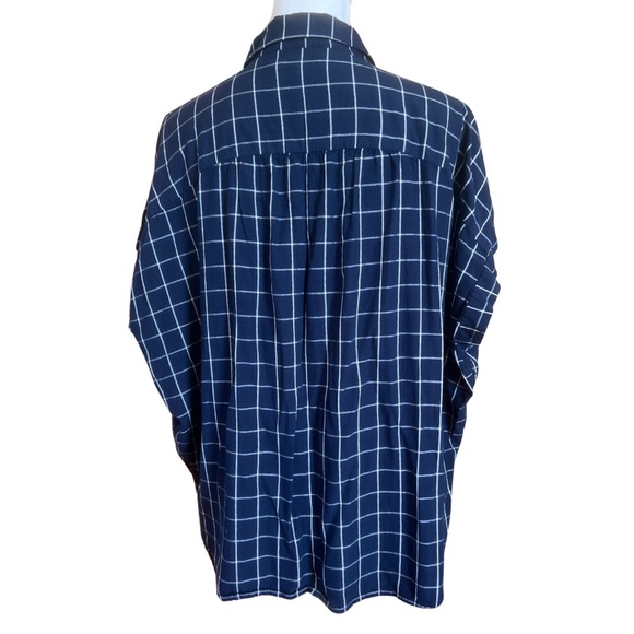 Madewell Central Drapery Shirt Sz L Navy Blue window pane prints - Picture 2 of 3